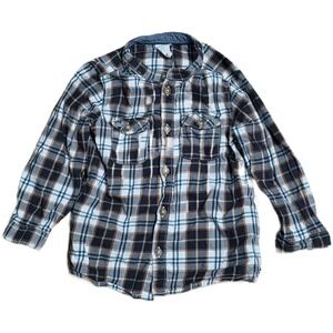 H&M Plaid Button Down Shirt Boy's Size 12-18 Months Brown White Long Sleeve
